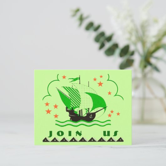 PIRATES PARTY THEME SHIP SET SAILS FLAG INVITATION (Debout devant)