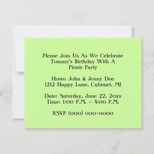 PIRATES PARTY THEME SHIP SET SAILS FLAG INVITATION (Dos)