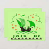 PIRATES PARTY THEME SHIP SET SAILS FLAG INVITATION (Devant / Derrière)
