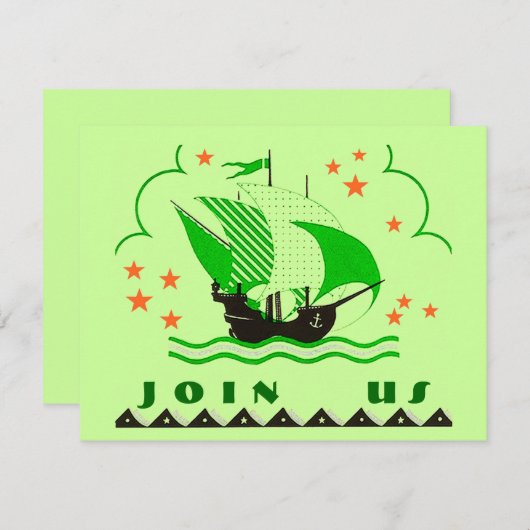 PIRATES PARTY THEME SHIP SET SAILS FLAG INVITATION (Devant / Derrière)