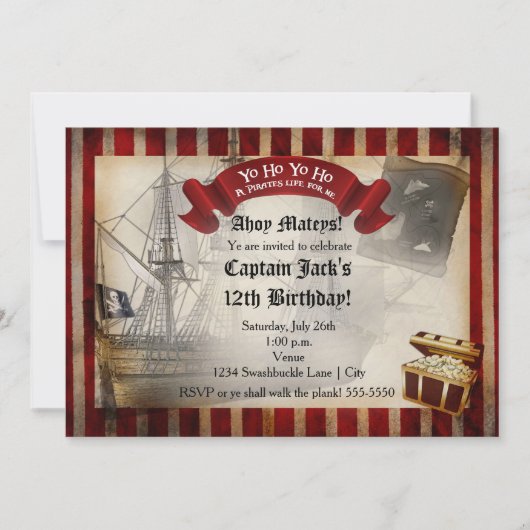 Pirates Ship Grunge Anniversaire Fête Invitation (Devant)