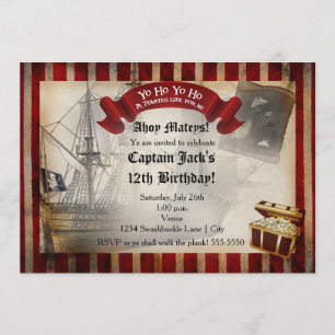 Pirates Ship Grunge Birthday Party Invitation Kaart