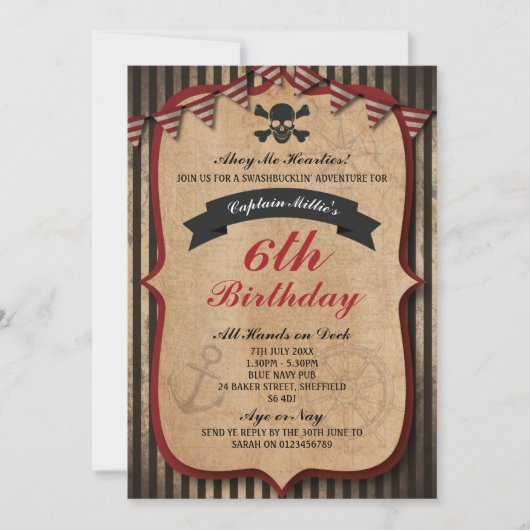Pirates thème anniversaire invitation (Devant)