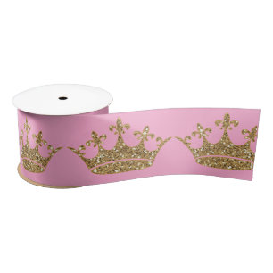 Pirincess crown gold Satin Ribbon Spool Pink Bow Lint