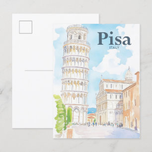Pisa Italië Waterverf Schilderij Reizen Briefkaart