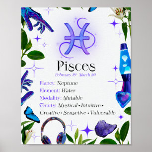 Pisce sterrenbeeld Y2K wit 4:5 Poster