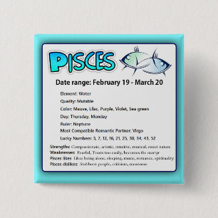 Pisces Astrological Horoscope Zodiac Magnet Vierkante Button 5,1 Cm