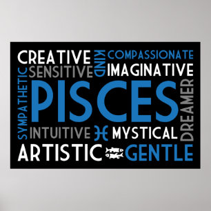 Pisces Astrology Word Collage Print