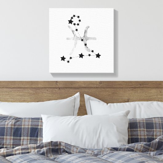 Pisces black & Silver zodiac constellation sterren Canvas Afdruk (Insitu (Slaapkamer))