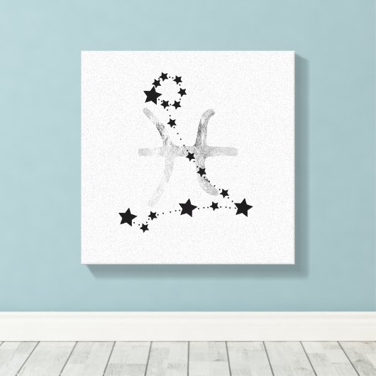 Pisces black & Silver zodiac constellation sterren Canvas Afdruk (Insitu (Houten vloer))