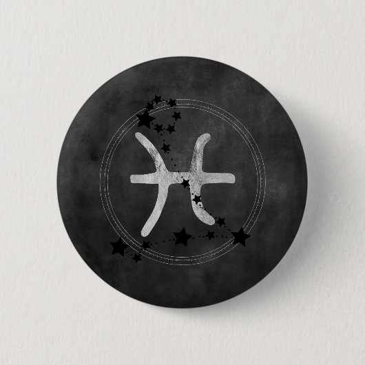 Pisces black & Silver zodiac constellation sterren Ronde Button 5,7 Cm (Voorkant)