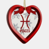 Pisces Coeur Rouge Flocon de neige Ornement de Noë (Droite)