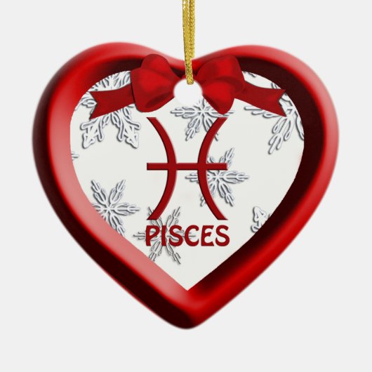 Pisces Coeur Rouge Flocon de neige Ornement de Noë (Devant)