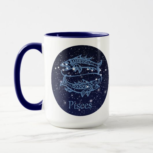 Pisces Constellation and Zodiac Sign met sterren Mok (Links)