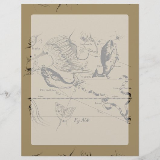 Pisces Constellation Hevelius 1690 op Taupe (Voorkant)