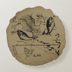 Pisces Constellation Hevelius 1690 op Taupe Rond Kussen