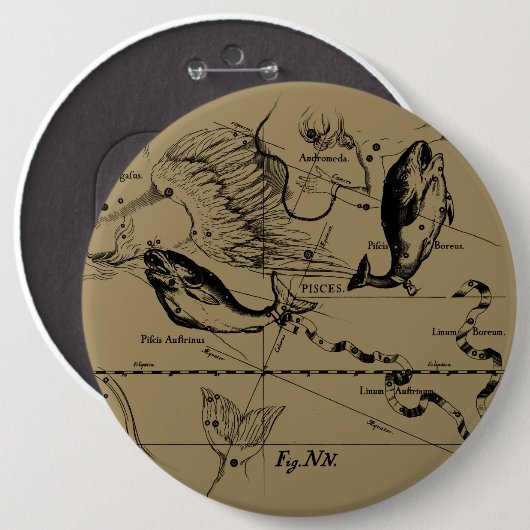 Pisces Constellation Hevelius circa 1690 Ronde Button 6,0 Cm (Voorkant /achterkant)