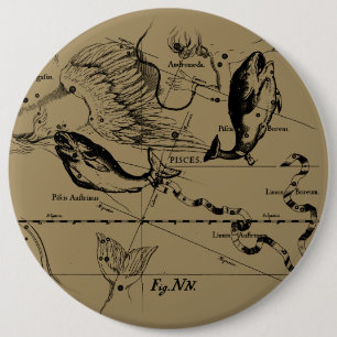 Pisces Constellation Hevelius circa 1690 Ronde Button 6,0 Cm