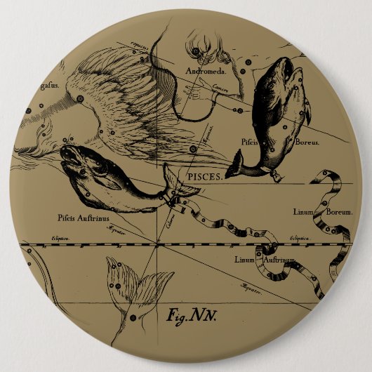 Pisces Constellation Hevelius circa 1690 Ronde Button 6,0 Cm (Voorkant)