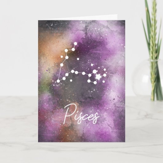 Pisces Constellation Zodiac Purple Galaxy Kaart (Voorkant)