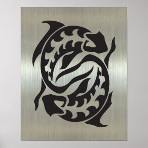Pisces Fish Silhouette met metallisch effect Poster