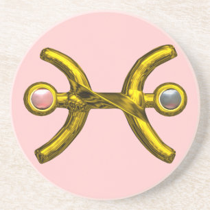 PISCES GOLD ZODIAC BIRTHDAY JEWEL Pearl Pink Zandsteen Onderzetter