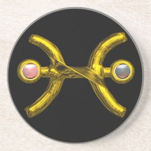 PISCES GOLD ZODIAC BIRTHDAY JEWEL Pearls, Black Zandsteen Onderzetter