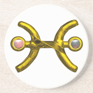 PISCES GOLD ZODIAC BIRTHDAY JEWEL White Pink Pearl Zandsteen Onderzetter