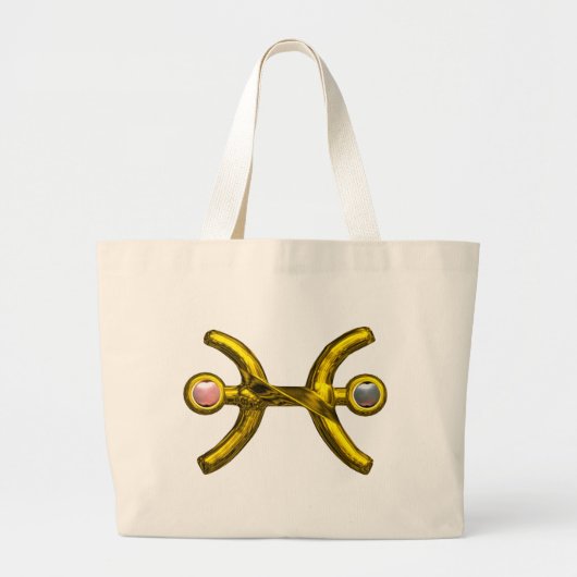 PISCES Gold Zodiac Birthday Sign, White Pink Pearl Grote Tote Bag (Voorkant)