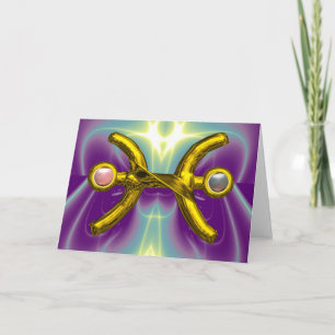 PISCES Gold Zodiac Birthday Sign, White Pink Pearl Kaart