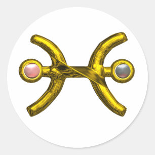 PISCES/GOLD ZODIACAL SIGN JEWEL MET PEARLS RONDE STICKER