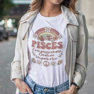 Pisces Groovy Retro Floral Rainbow T-shirt