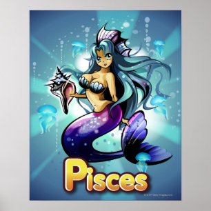 "Pisces" onder zeemeermin Poster