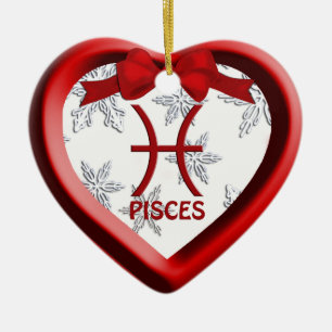 Pisces Red Heart Snowflake Ornement de Noël