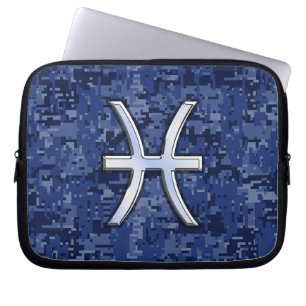 Pisces Sign Navy Blue Digital Camouflage Laptop Sleeve