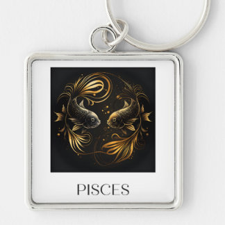 Pisces Sleutelhanger Black en Gold Zodiac Sign Gif