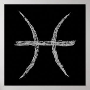 Pisces. Zodiac Astrology Sign. Black. Poster