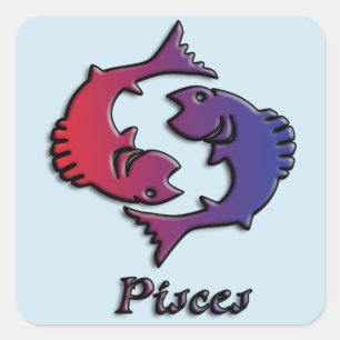 Pisces Zodiac Birth Sign Red Paarse astrologie kun Vierkante Sticker