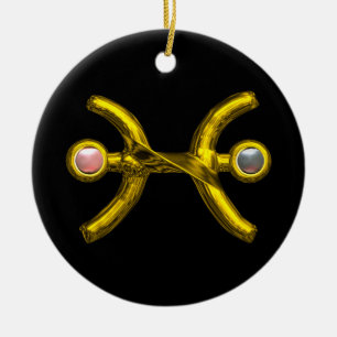PISCES ZODIAC BIRTHDAY JEWEL PINK WHITE PEARL Gold Keramisch Ornament