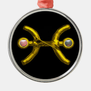 PISCES ZODIAC BIRTHDAY JEWEL PINK WHITE PEARL Gold Metalen Ornament