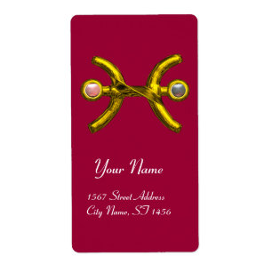 PISCES ZODIAC BIRTHDAY Roze witte parels Etiket