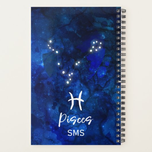 Pisces Zodiac Constellation Blue Galaxy Monogram Planner (Achterkant)