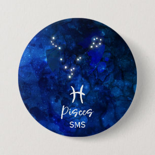 Pisces Zodiac Constellation Blue Galaxy Monogram Ronde Button 7,6 Cm
