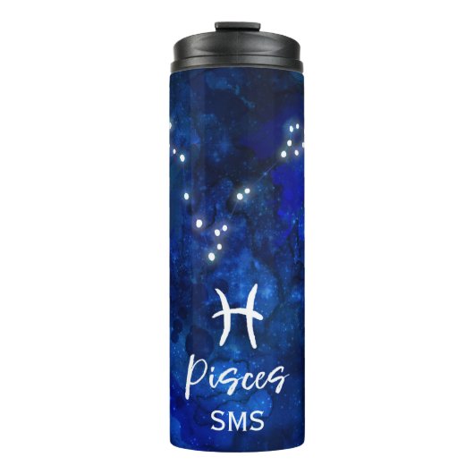 Pisces Zodiac Constellation Blue Galaxy Monogram Thermosbeker (Voorkant)