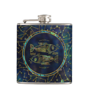 Pisces Zodiac Gold Abalone op constellatie Heupfles