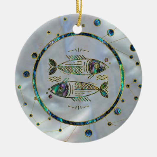Pisces Zodiac Gold Abalone op constellatie Keramisch Ornament (Voorkant)