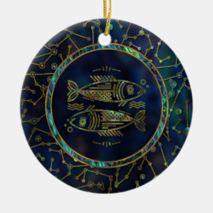 Pisces Zodiac Gold Abalone op constellatie Keramisch Ornament