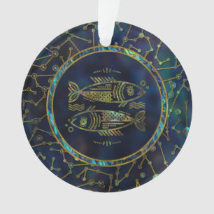 Pisces Zodiac Gold Abalone op constellatie Ornament