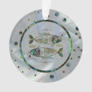 Pisces Zodiac Gold Abalone op constellatie Ornament