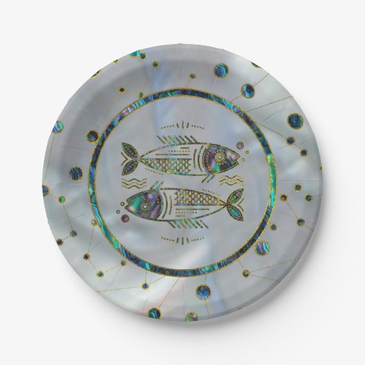 Pisces Zodiac Gold Abalone op constellatie Papieren Bordje (Voorkant)
